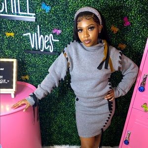 Grey Sweater Skirt Set